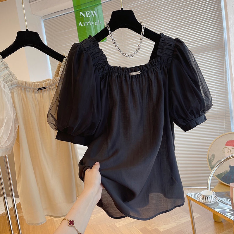 Áo chiffon Tay Phồng Cổ Vuông Phong Cách Châu Âu Thời Trang Cho Nữ