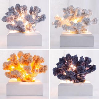 Mô hình san hô mini trang trí có đế đèn LED 12cm  - Decor đồ trang trí theo phong cách biển Địa Trung Hải