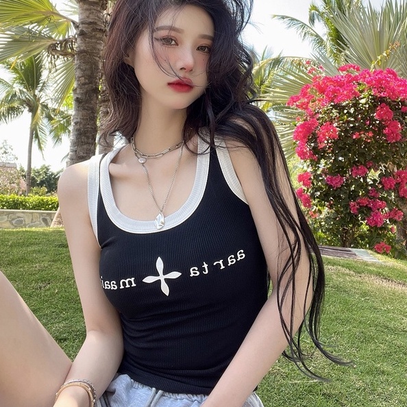 Áo hai dây ZHELIHANGFEI dệt kim in chữ quyến rũ hợp thời trang