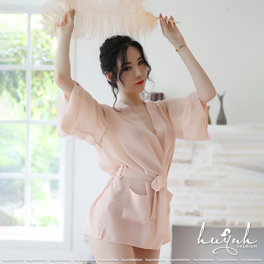 Áo choàng ngủ xuyên thấu kiểu kimono vải voan mềm sexy gợi cảm - N30