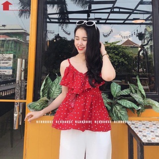 Áo hai dây bèo chấm bi