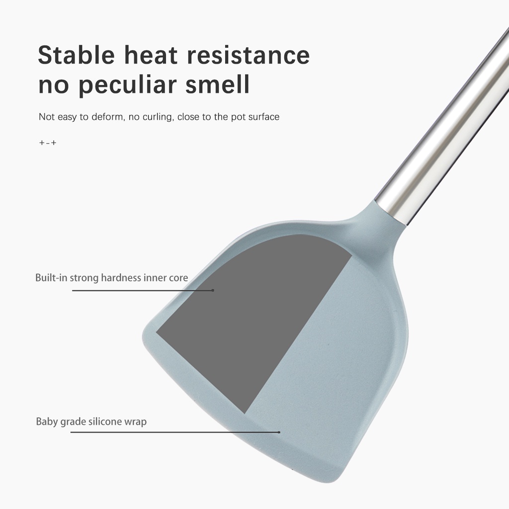 JUJIAJIA nấu ăn bằng silicon tay cầm gỗ dài chống dính tiện dụng nhà bếp