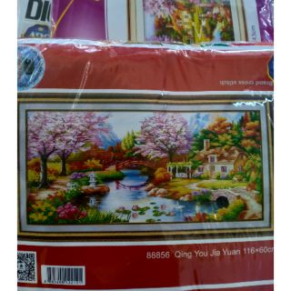 Tranh thêu chữ thập Ngôi nhà mùa xuân ấm áp kt 116*60cm