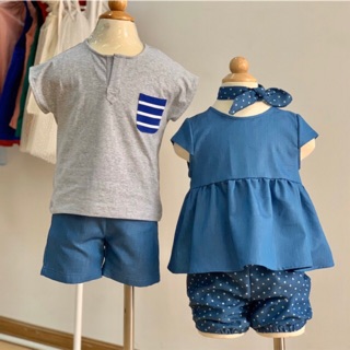 Bộ đôi bé trai bé gái Hàng thiết kế Ahimum