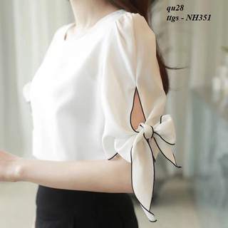 TOP177 SƠ MI NỮ TAY THẮT NƠ