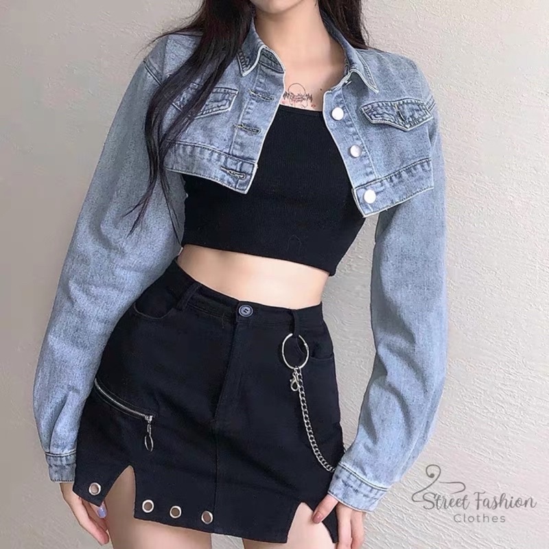 Áo khoác bò denim croptop sexy, cá tính