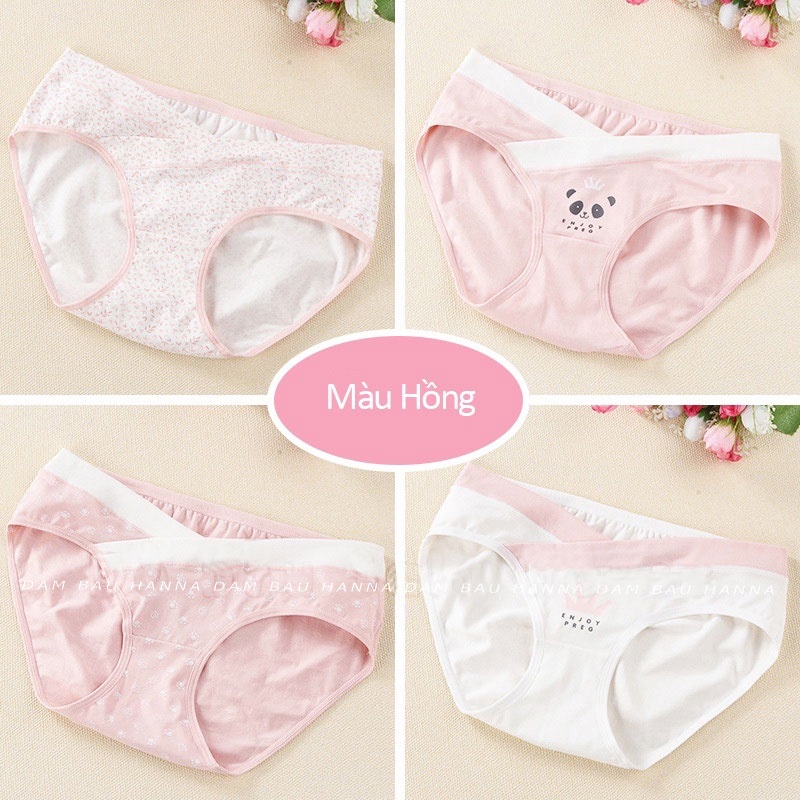 Set 4 Quần lót bầu cạp chéo cotton cao cấp  kháng khuẩn Thoải mái | An toàn | Tiện lợi cho mẹ bầu và sau sinh