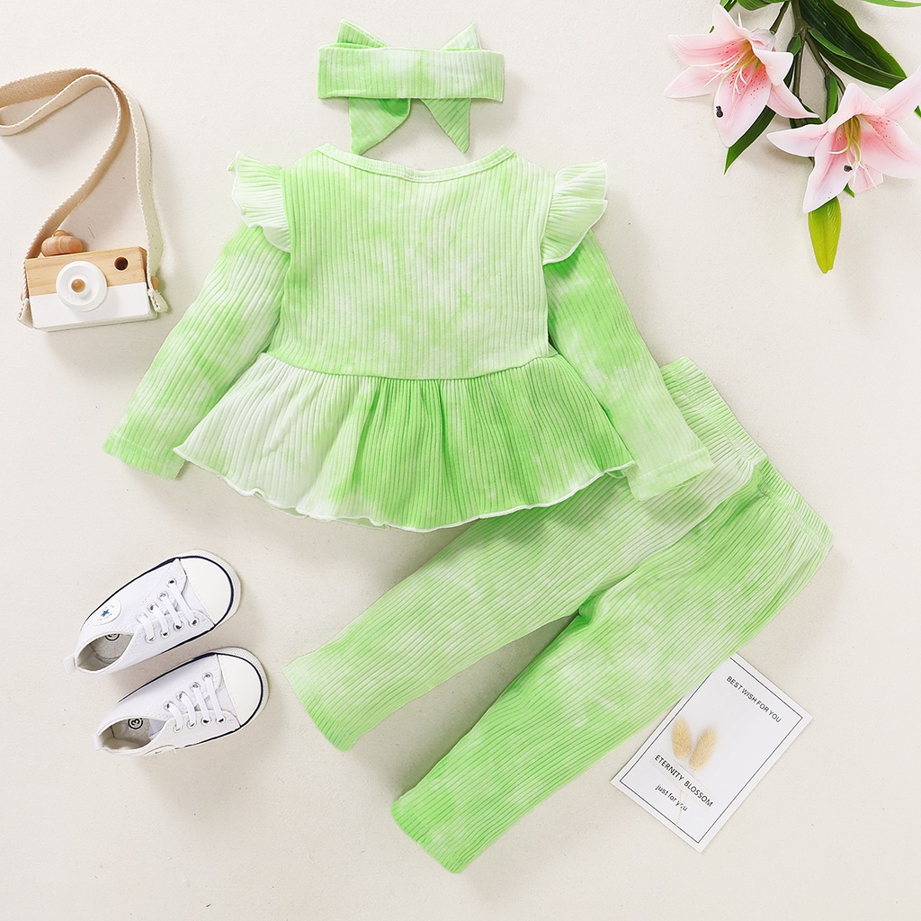 Bộ 3 món MIKRDOO Áo tay dài và Quần kèm Băng đô bằng cotton dành cho bé gái sơ sinh/ tập đi