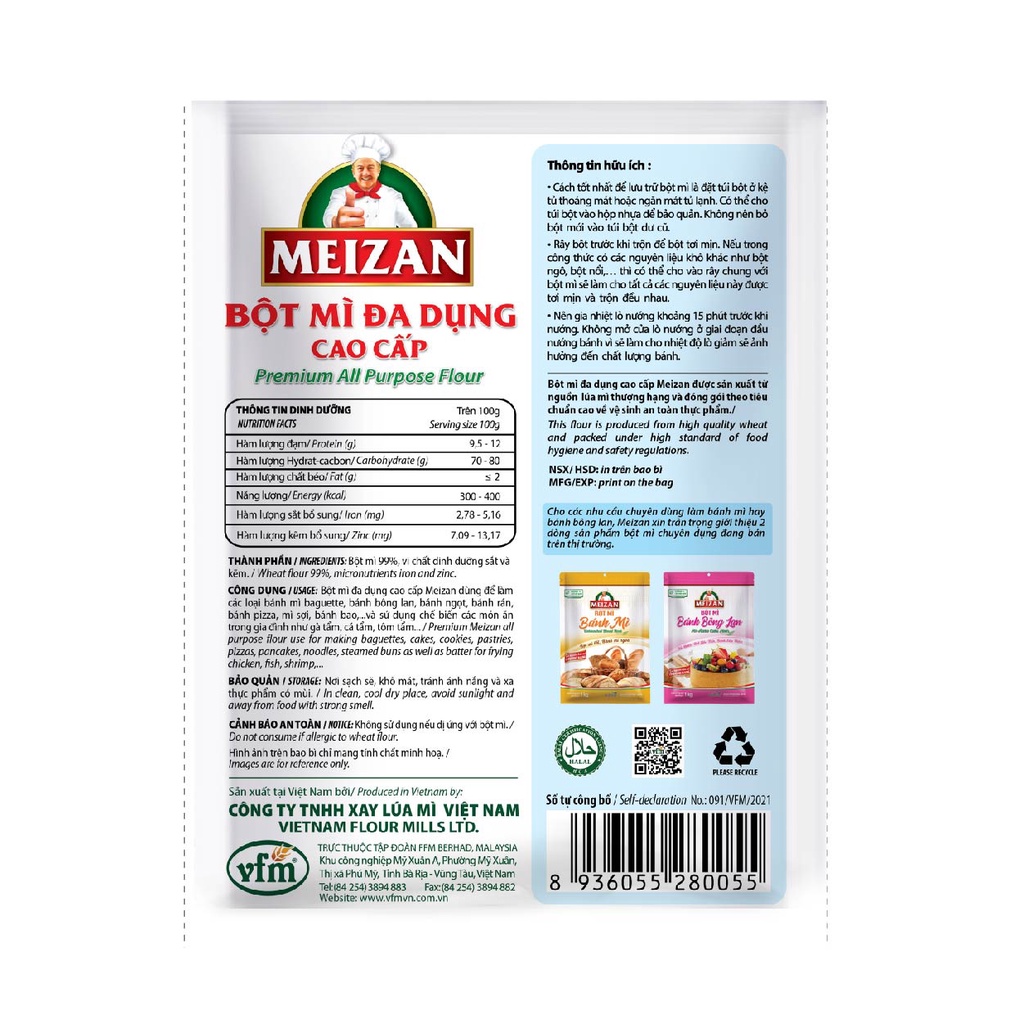 Bột mì đa dụng cao cấp Meizan 1kg/gói