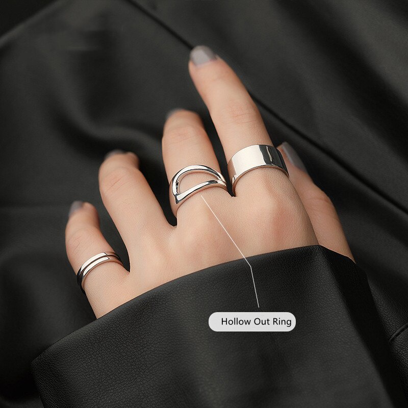 Nhẫn QMCOCO Màu Vàng / Bạc Nhiều Lớp Họa Tiết Hình Học Phong Cách Punk Cổ Điển Cho Nữ