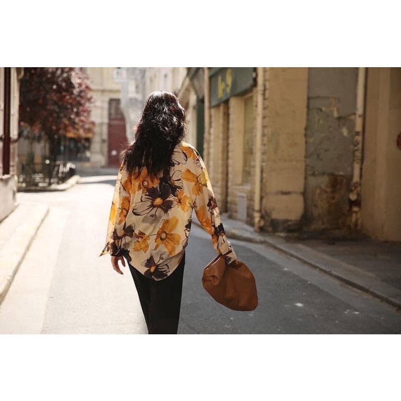 Áo sơmi voan oversize nữ hoạ tiết Hoa sơn dầu 🍂🍂-sẵn