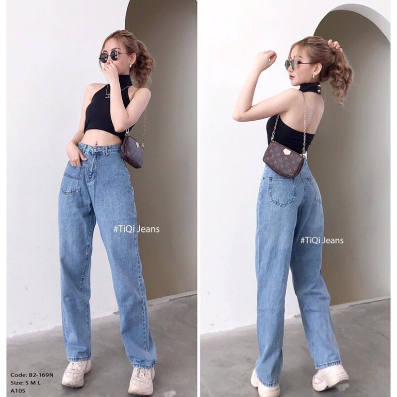 Quần jean bò ống rộng suông nữ jeans cạp cao phong cách Hàn Quốc 3 size S M L hót 2021