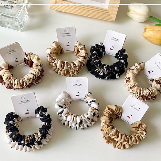 Set 2 dây cột tóc scrunchies phong cách Hàn Quốc - Dây buộc tóc chấm bi, voan, ren nhiều màu lựa chọn