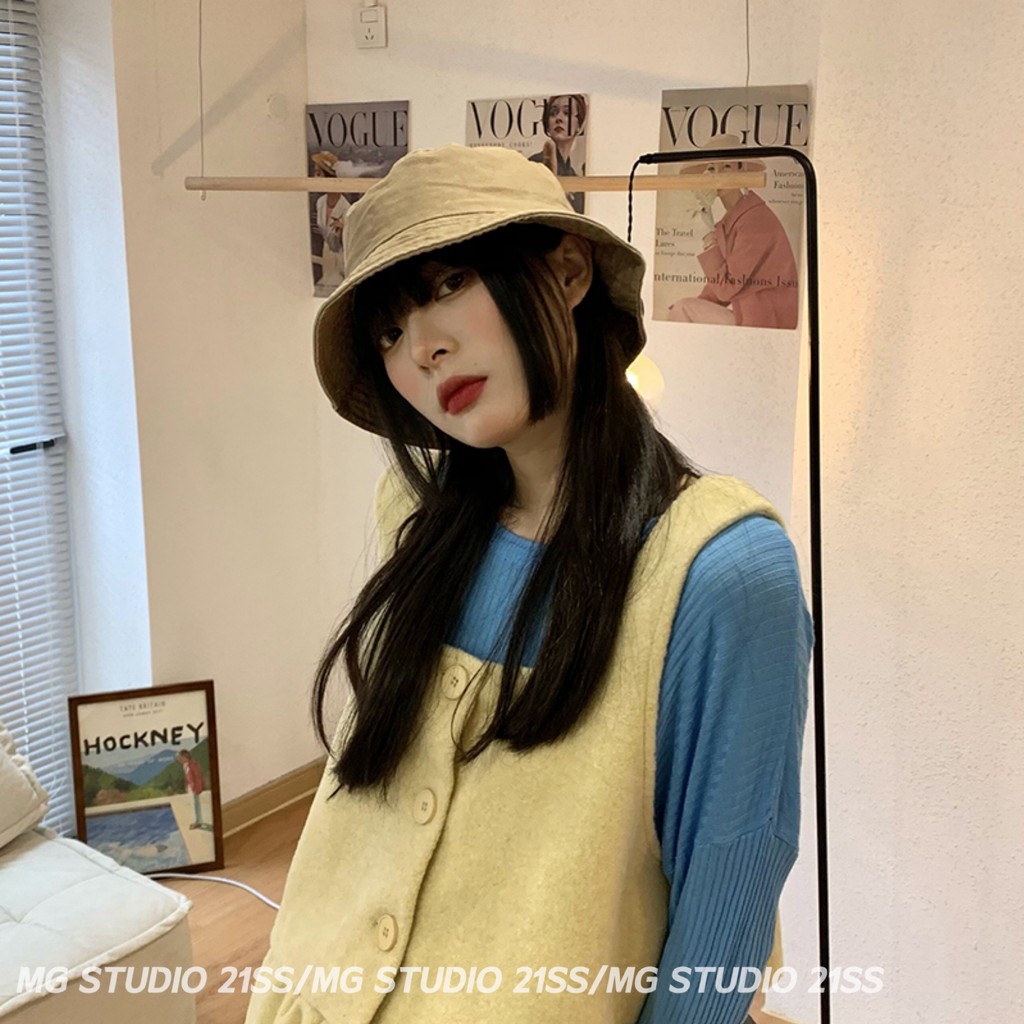 Mũ Tai Bèo Mg Studio Vải Cotton Sơn Màu Trơn Phong Cách Retro Thời Trang