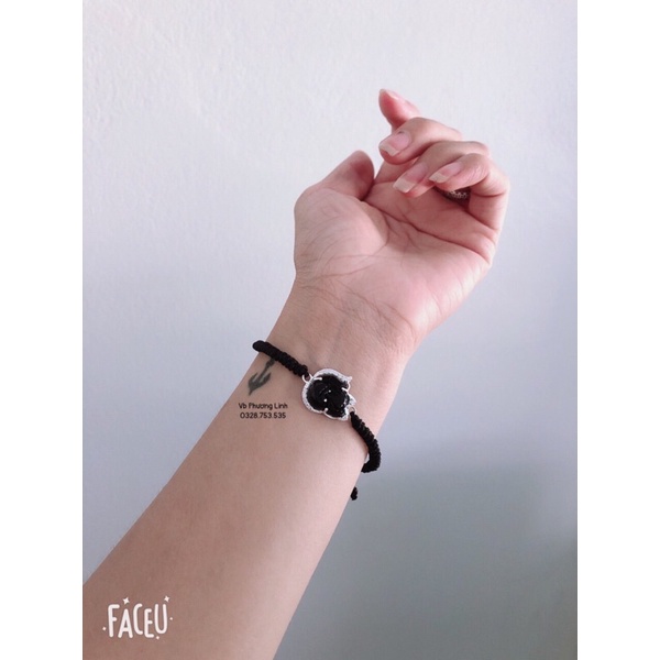 LẮC TAY HỒ LY ĐÁ BỌC BẠC PHONG THUỶ- DÂY TẾT CHỈ ĐEN
