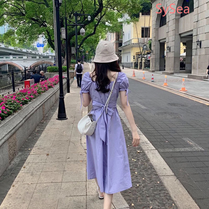 Đầm Dự Tiệc Tay Ngắn Màu Tím Phong Cách Retro Thanh Lịch | BigBuy360 - bigbuy360.vn