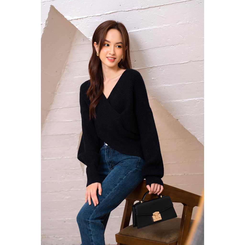 Len gân cổ V vạt chéo tay bo gân TIINSTORE G21219 | BigBuy360 - bigbuy360.vn