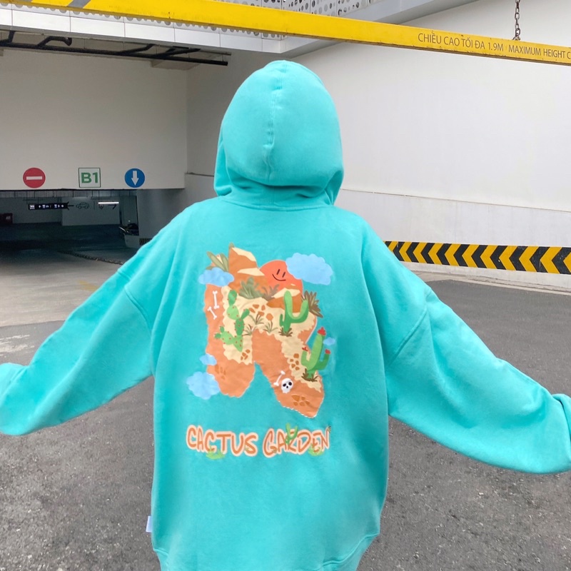 HOODIE ZIP CACTUS GARDEN MÀU XANH MINT