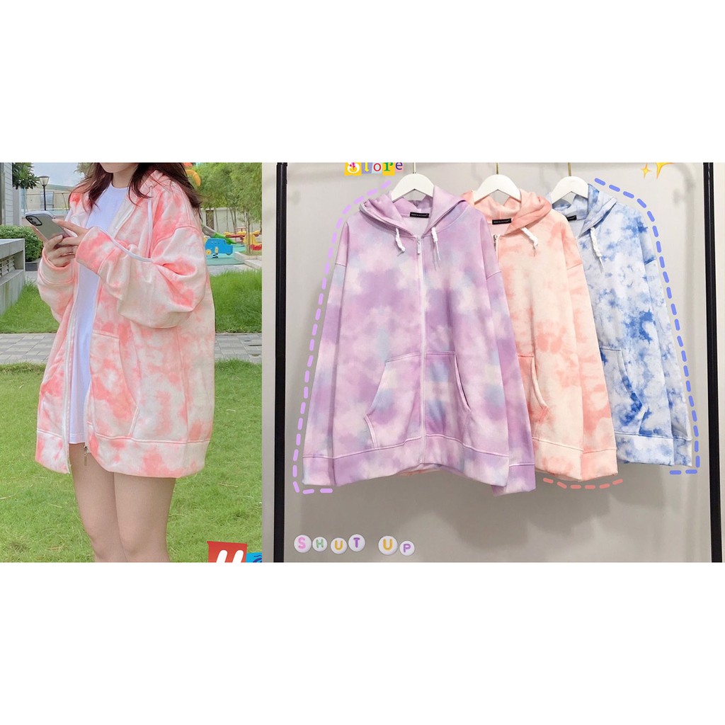 Áo Khoác Hoodie Zip 3D Oversize Ulzzang Unisex Loang Màu Hoạ Tiết Dáng Rộng - MM