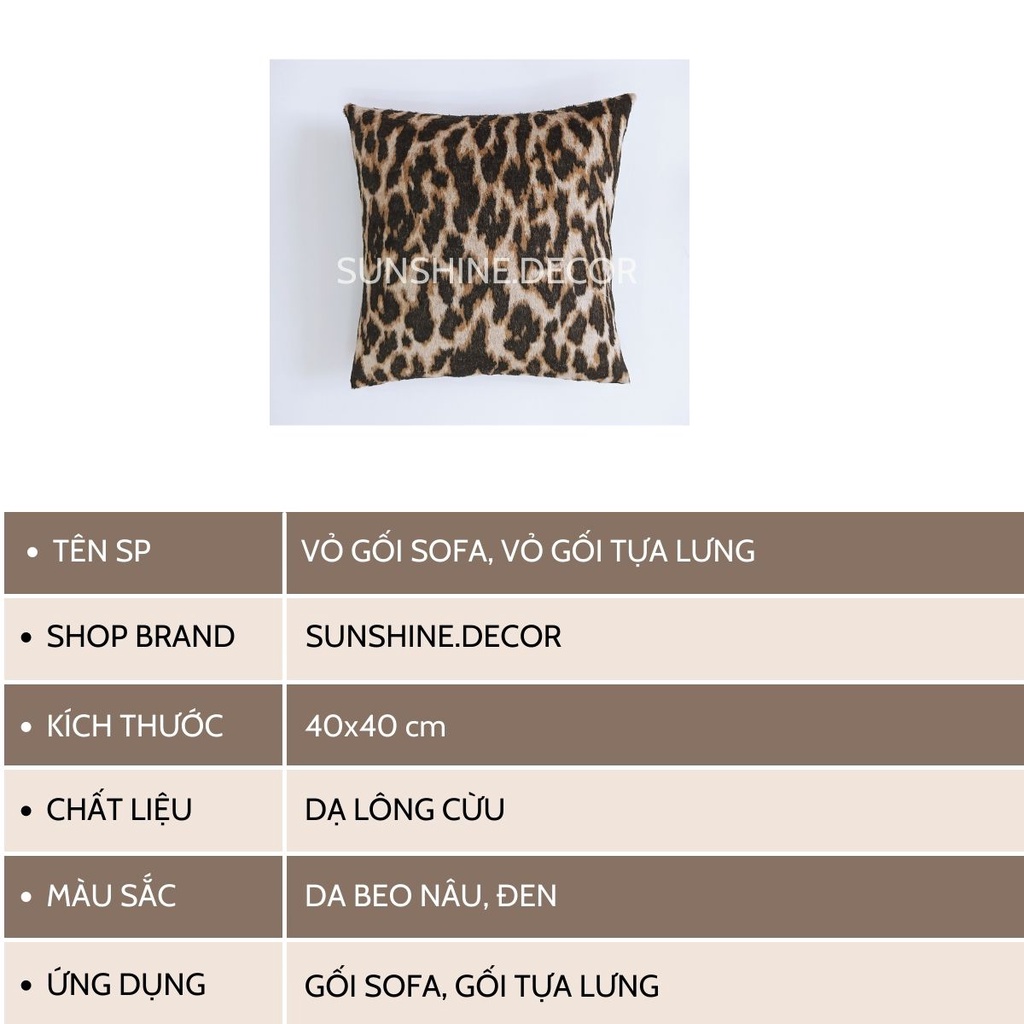 Vỏ gối sofa, bọc gối tựa lưng, áo gối ôm vải dạ lông da báo sang trọng-Sunshine.decor