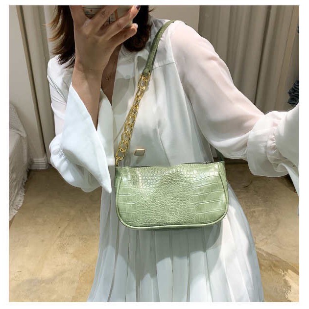 [NEW] ✨TÚI KẸP NÁCH NỮ DA PU VÂN CÁ SẤU QUAI XÍCH VÀNG CAO CẤP✨