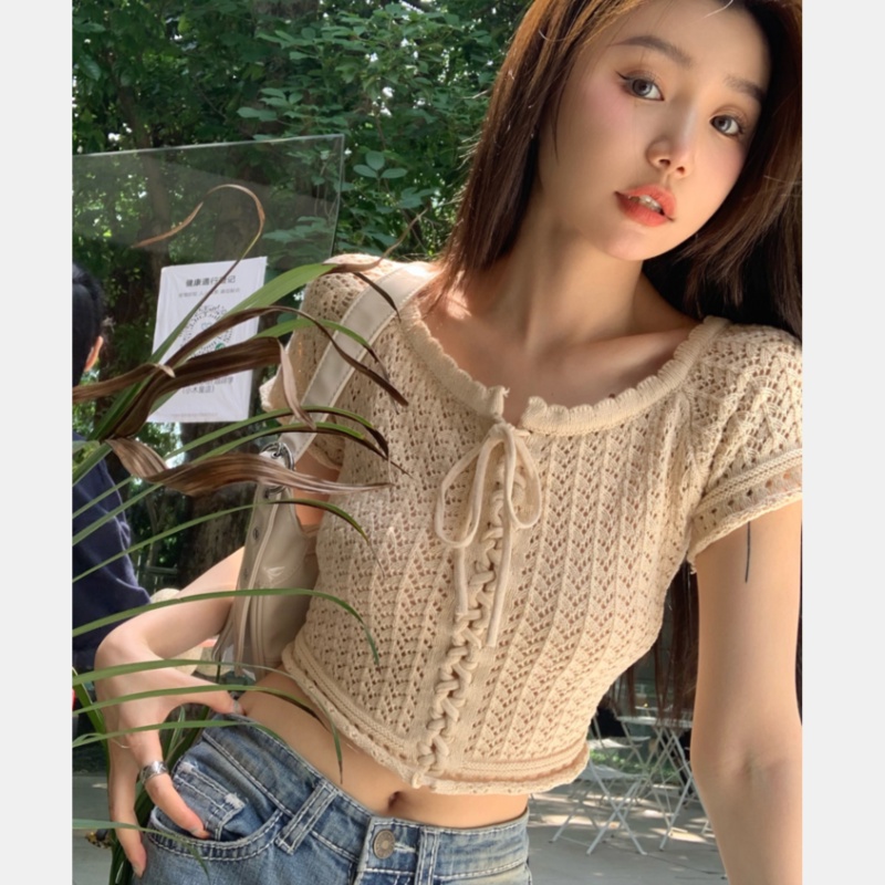 Áo Cardigan Dệt Kim Tay Ngắn Dáng Ôm Thiết Kế Cỡ Nhỏ Thời Trang Cao Cấp