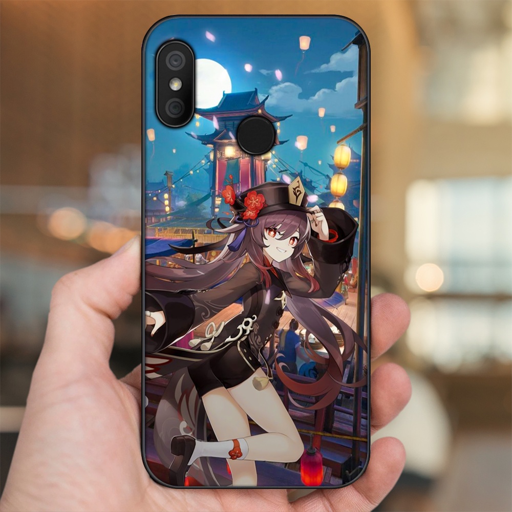 Ốp lưng Xiaomi Redmi 6 Pro, Mi A2 Lite viền đen in hình Hutao Genshin Impact