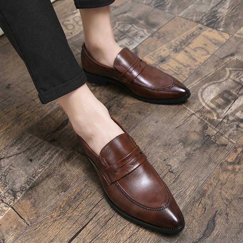 Spring hair stylist pointed leather shoes men's Korean version of the trend of one-step business dress men's shoes British all-match lazy shoes