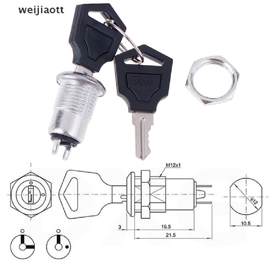 weijiaott 1pc 12mm Mini Key Switch ON/OFF Lock Switch KS-02 KS02 Electronic Switch 3A 250V WT
