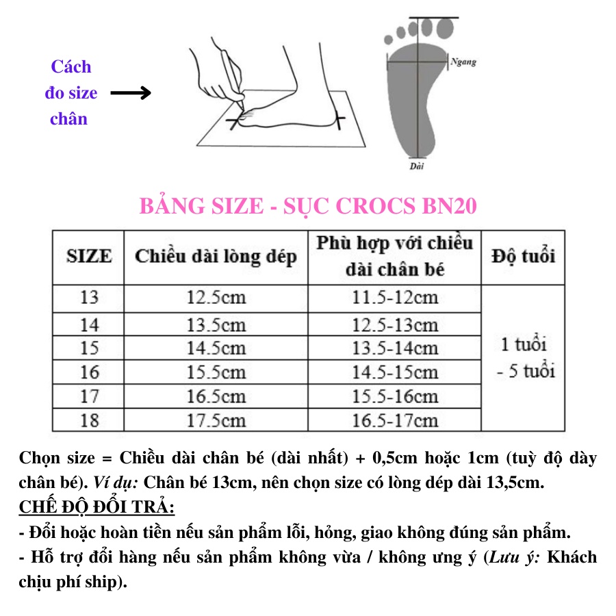 Dép cho bé gái bé trai siêu nhẹ Bunny store, sục cross phù hợp cho bé từ 1 đến 5 tuổi đế mềm chống trơn trượt BN20