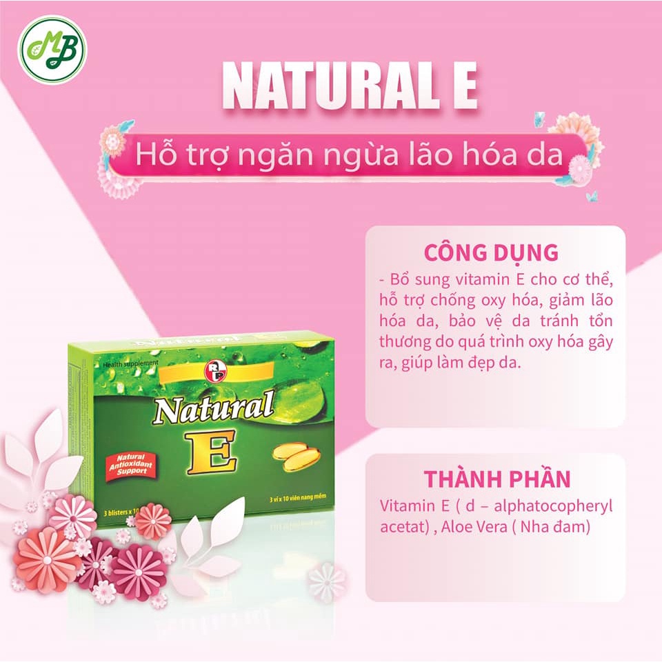 Viên uống Vitamin, Chống lão hóa, chống oxi hóa ,làm đẹp da NATURAL E 400 hộp 30 viên