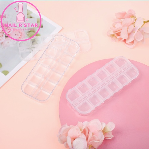Hộp nhựa 12 ô đựng đá, charm, phụ kiện nail trang trí NAIL R’STAR