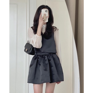 Audrey Set gile somi cổ tàu mix chân váy 4368