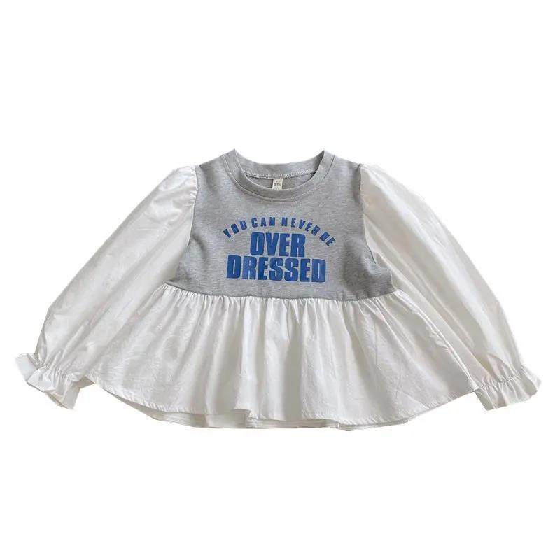 Đầm tay dài phối ren thời trang mùa thu mới cho bé gái 2021