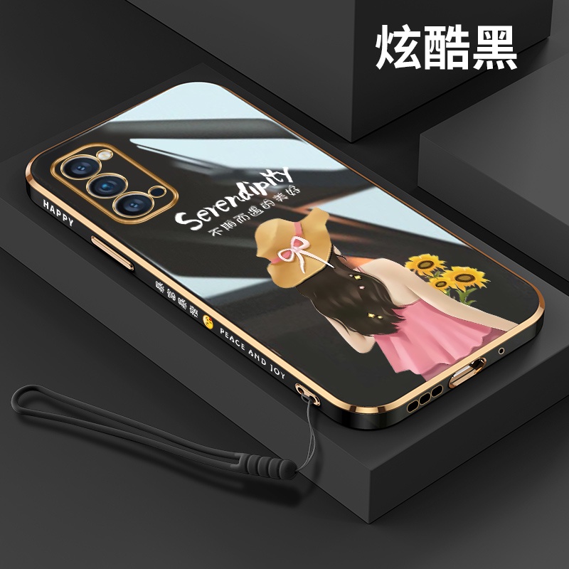 Ốp Điện Thoại Mạ Điện Hình Cô Gái May Mắn Cho oppo reno 4 reno 4 pro reno 4 se reno 5 reno 5 pro reno 6