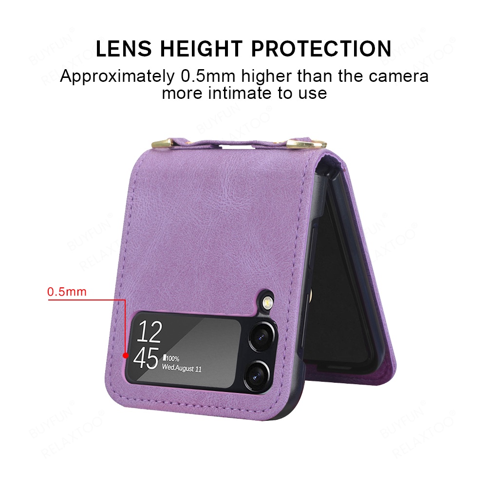 Shockproof Card Slot Leather Case for Samsung Galaxy Z Flip 4 5G Anti-Scratch Protective Phone Cover with Lanyard