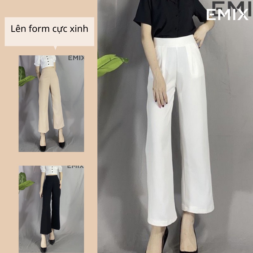 Quần tây nữ đi học ống sớ công sở EMIX (3 màu), dáng dài 100m, khóa sườn, cạp cao dài 100cm, vải tuyết mưa mềm mịn Q02