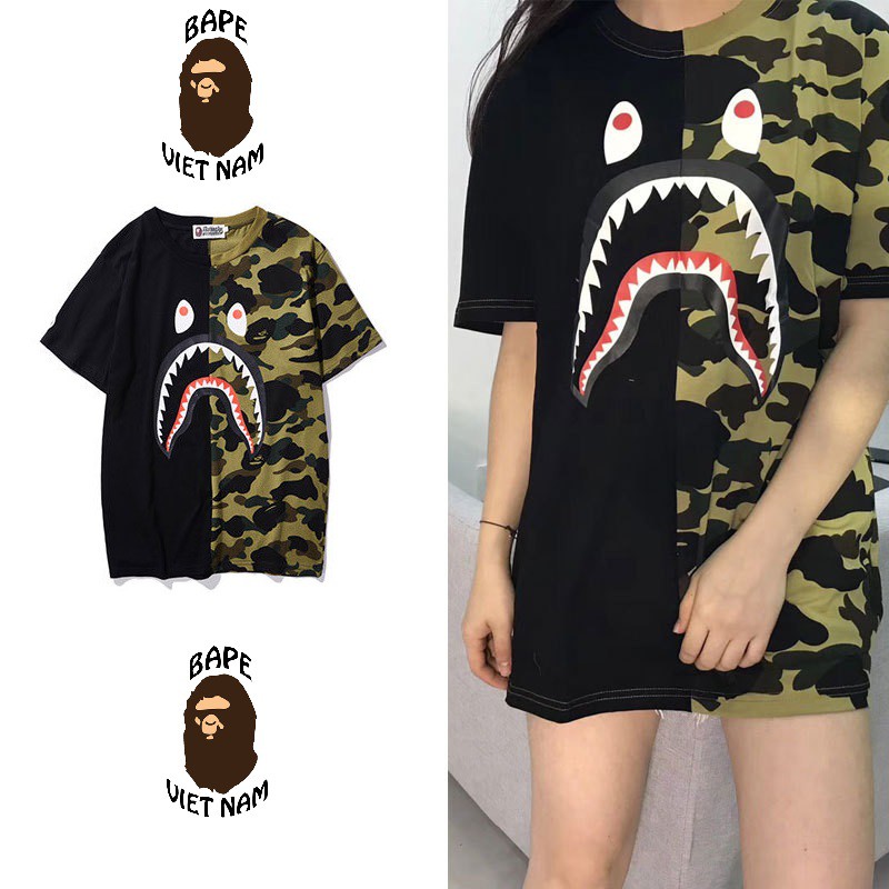 [Ảnh thật + FREESHIP] Tee Bape Shark Half Camo , Áo Thun Bape Cá Ngáo, Áo phông Bape Cá mập Bape chất Cotton VN