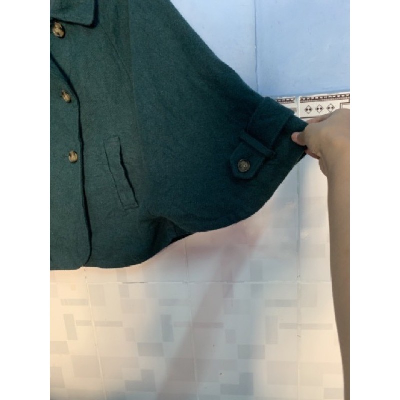Thanh lý áo khoác dạ lông cừu dáng choàng màu xanh size M- L cực xinh