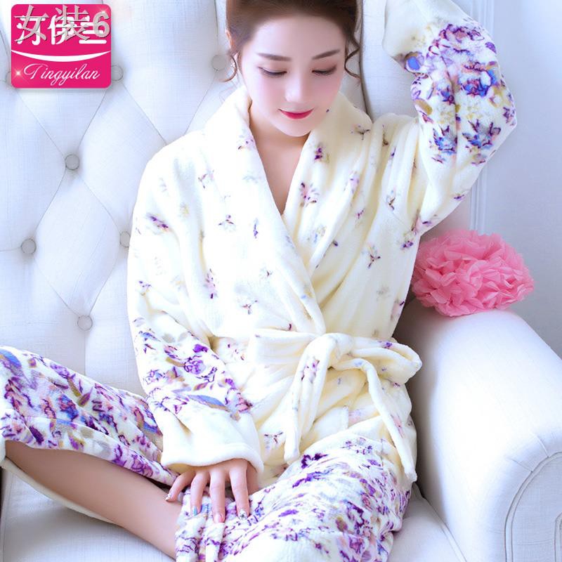 Vải nỉ dày dễ thương áo choàng tắm đồ ngủ phụ nữ mùa thu và đông dài tay xuân san hô lông cừu mặc nhà của sinh v | BigBuy360 - bigbuy360.vn