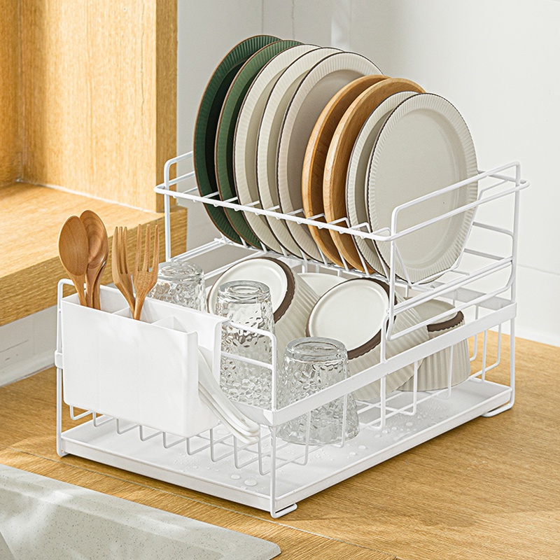 Kệ để đồ nhà bếp Giá úp bát đĩa thoát nước trắng giá bát 2 tầng Kệ chén dĩa Giá úp chén bát ráo nước đa năng NaChuan
