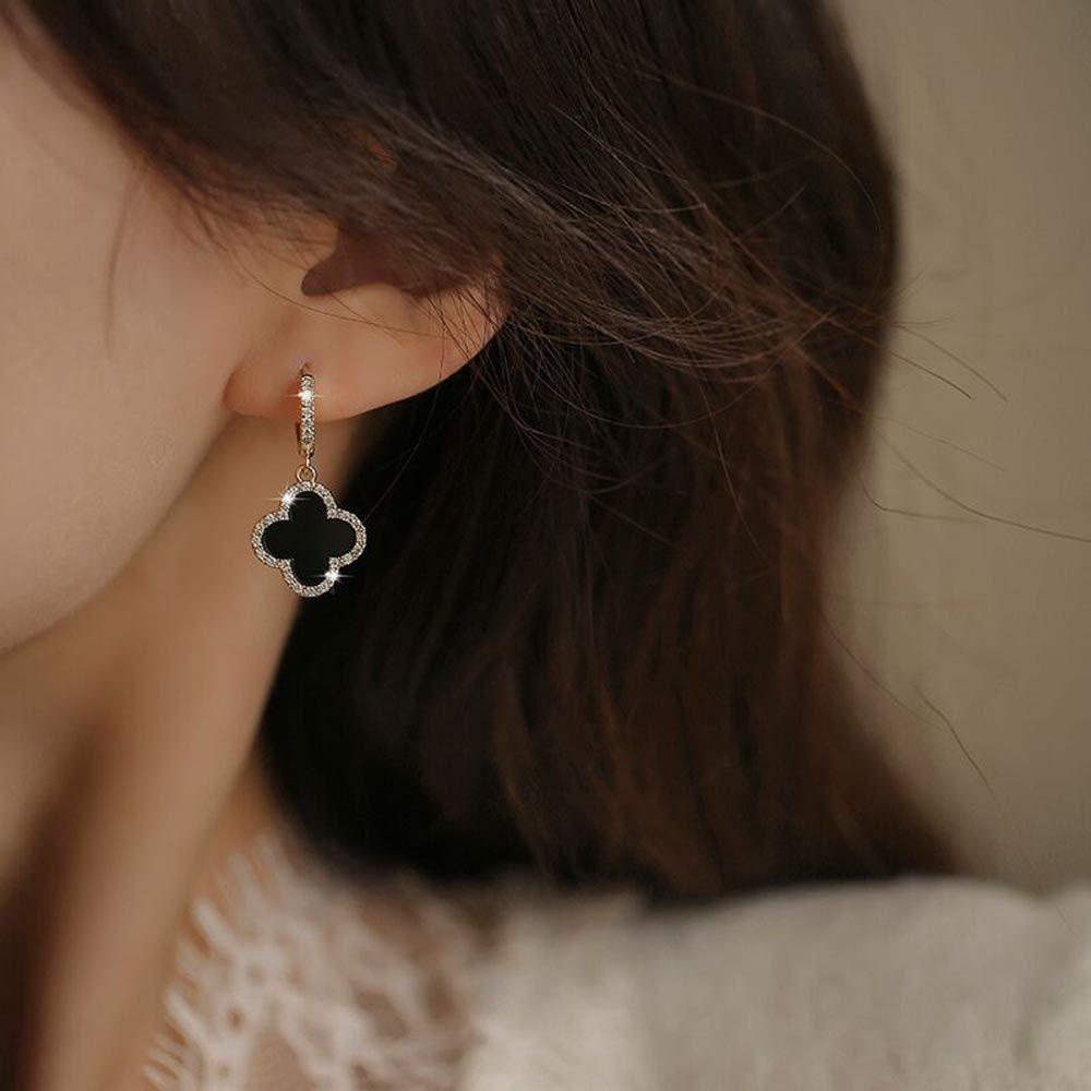 Qqmall Khuyên Tai Vòng Tròn Cỏ Bốn Lá Thanh Lịch Cổ Điển Khí Chất Cho NữKhuyên Tai Dáng Dài Đính Đá Thời Trang Cho Nữ
