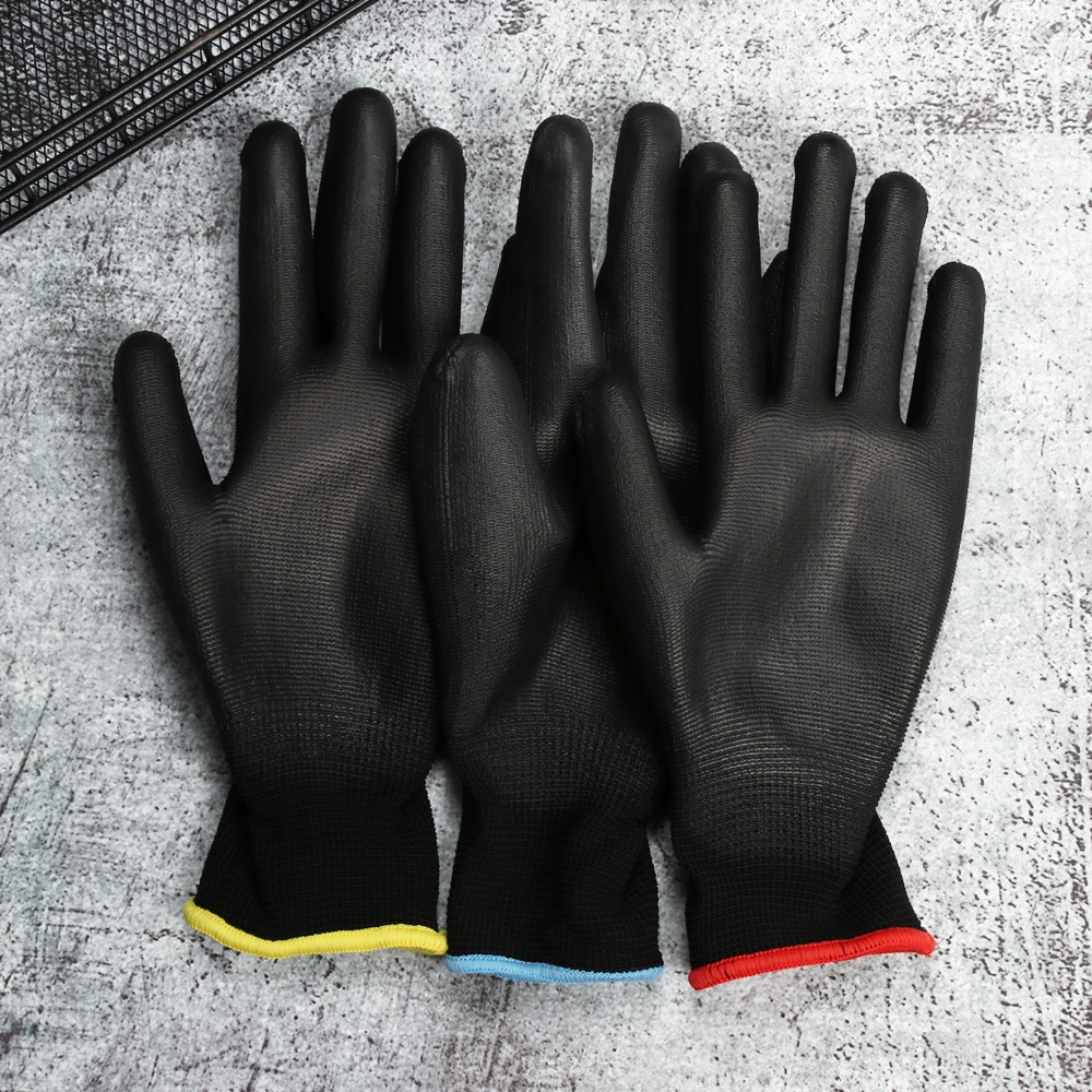 Set 6 cặp găng tay lao động chống tĩnh điện da pu nylon màu đen