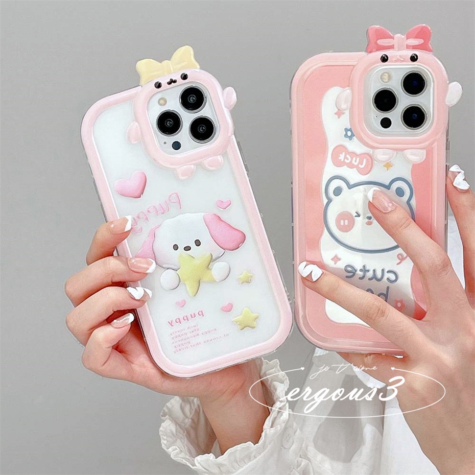 Ốp Điện Thoại Mềm In Hình Gấu Hồng Dễ Thương Cho iPhone 14 13 12 11 Pro Max SE2020 X XR Xs Max 7 8 6 6s Plus
