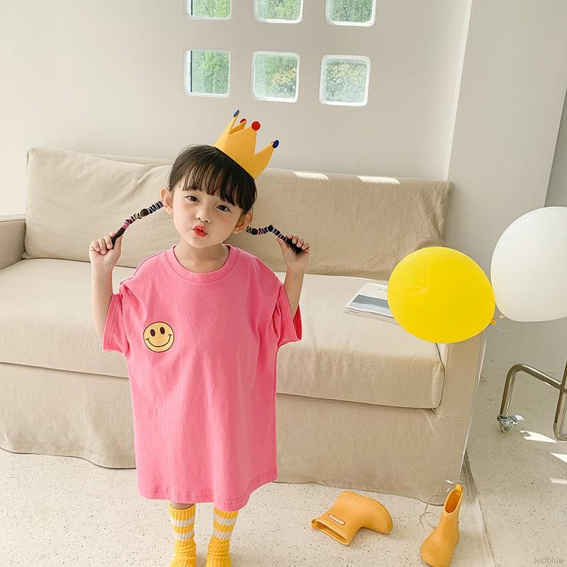 Đầm Thun Cotton Tay Ngắn In Họa Tiết Phong Cách Hàn Quốc Thời Trang Mùa Hè Mới Cho Bé Gái