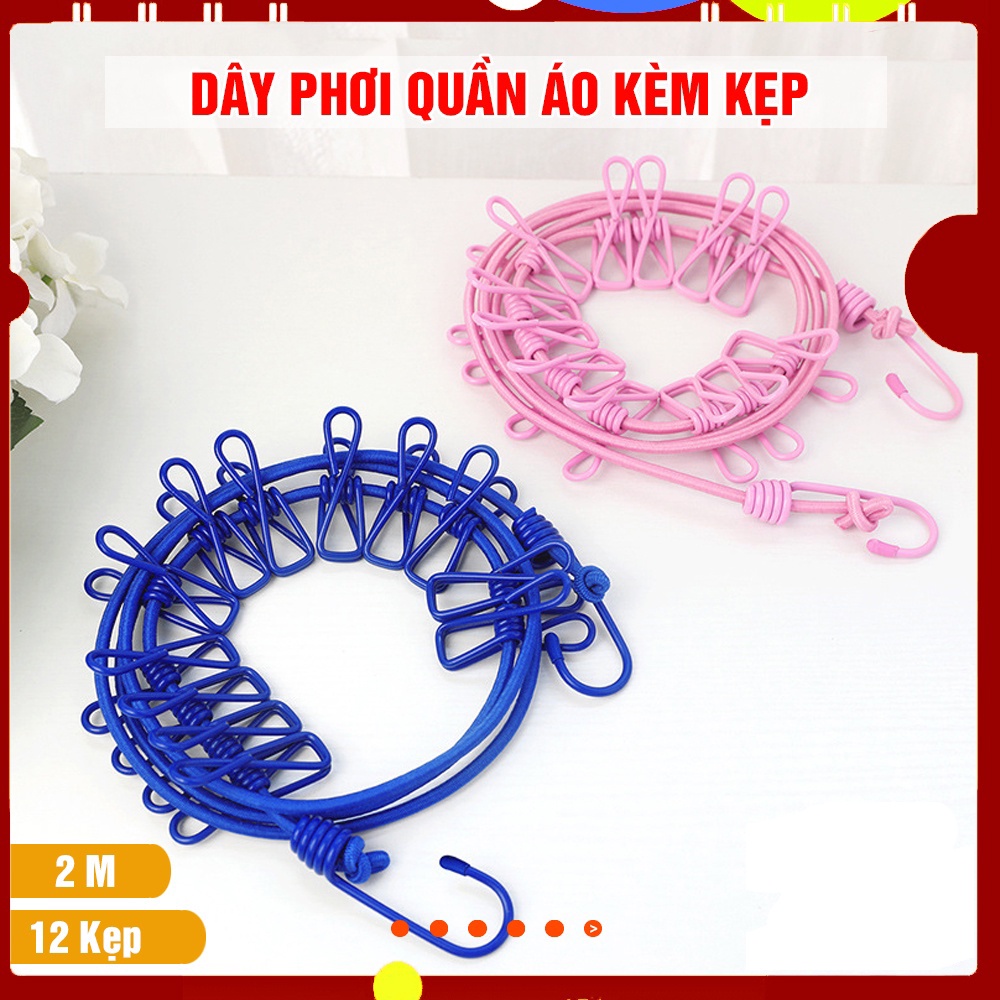 Dây Phơi Có 12 KẸP SẮT Tiện Lợi Cho Gia đình ( Dài 2 Mét)