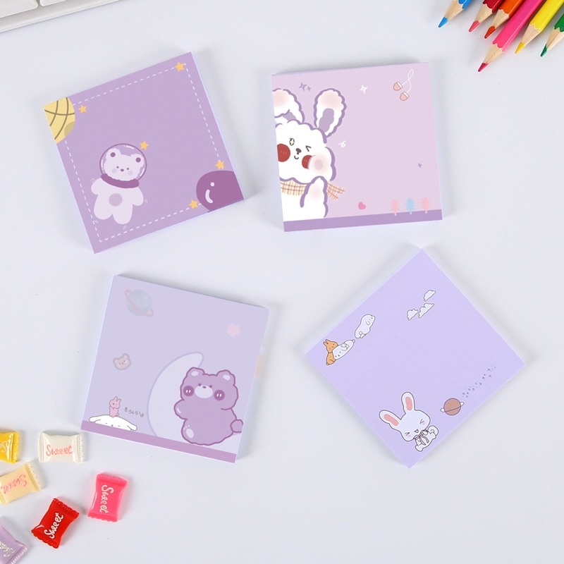 Set giấy note/giấy ghi chú thỏ tím dễ thương