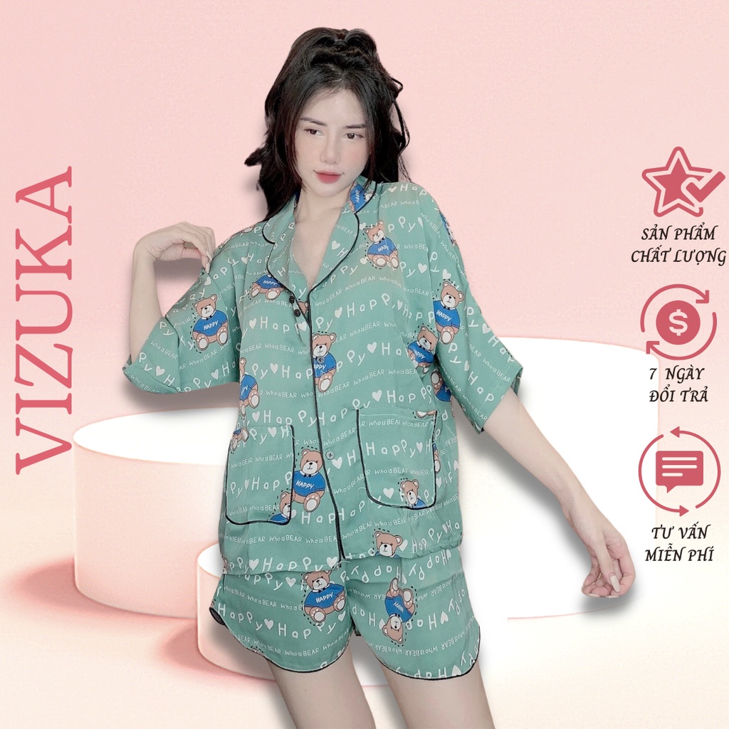 Đồ bộ pijama lụa đùi nữ dễ thương mặc nhà dáng cánh dơi VIZUKA