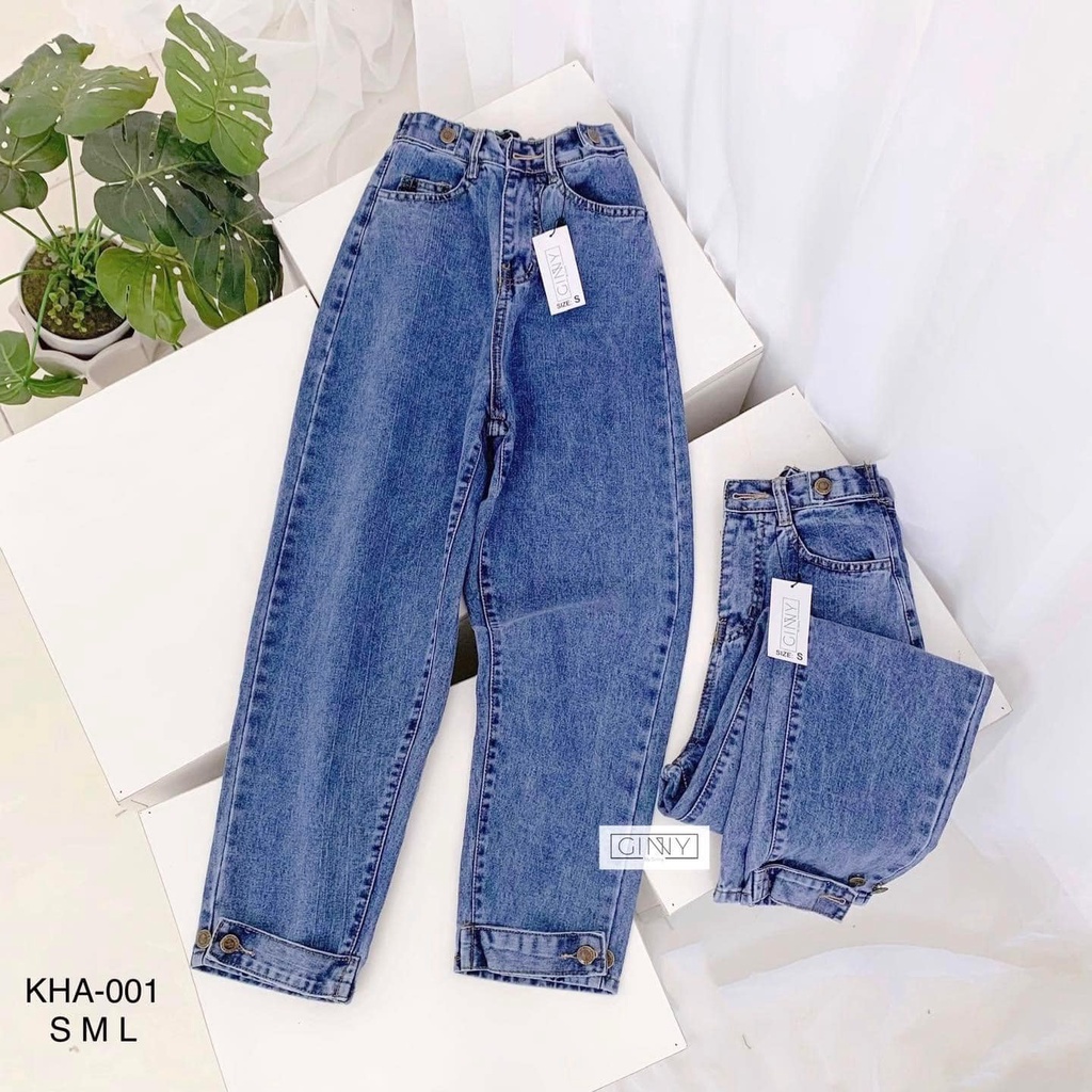 Quần Baggy Nữ Hack Dáng KHA-001 | Quần Baggy Jean Cạp Cao | Vải Jean Wash Xịn | Kèm Ảnh Thật