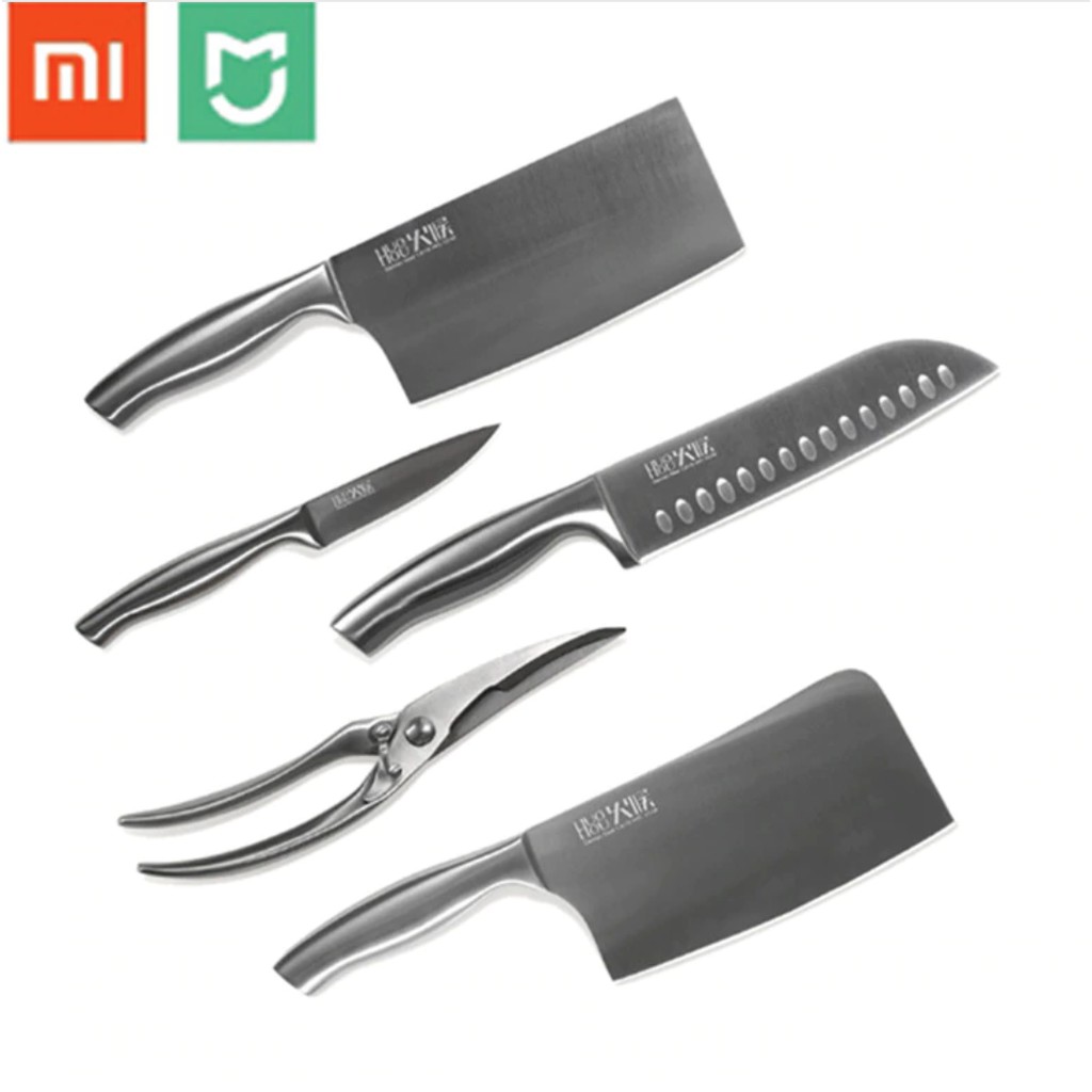 Bộ dao thép 5 món Xiaomi HuoHou kèm chân đế gỗ